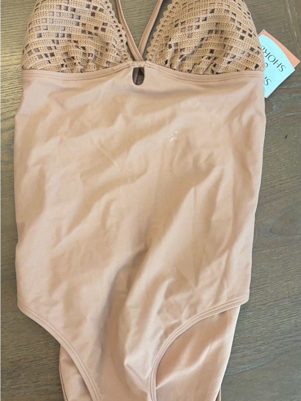Shade & Shore Crochet Bust One-Piece Swimsuit in Tan Brown Medium New